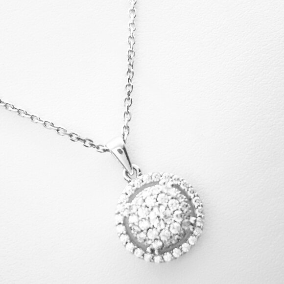 New Sterling sterling sterling silver silver silver cz 18 inch round pendant - Picture 7 of 14